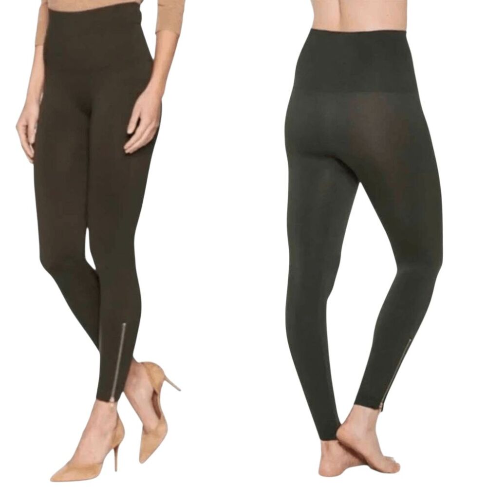 SPANX Look At Me Now Seamless Side Zip Leggings In Deep Olive Size S/P
